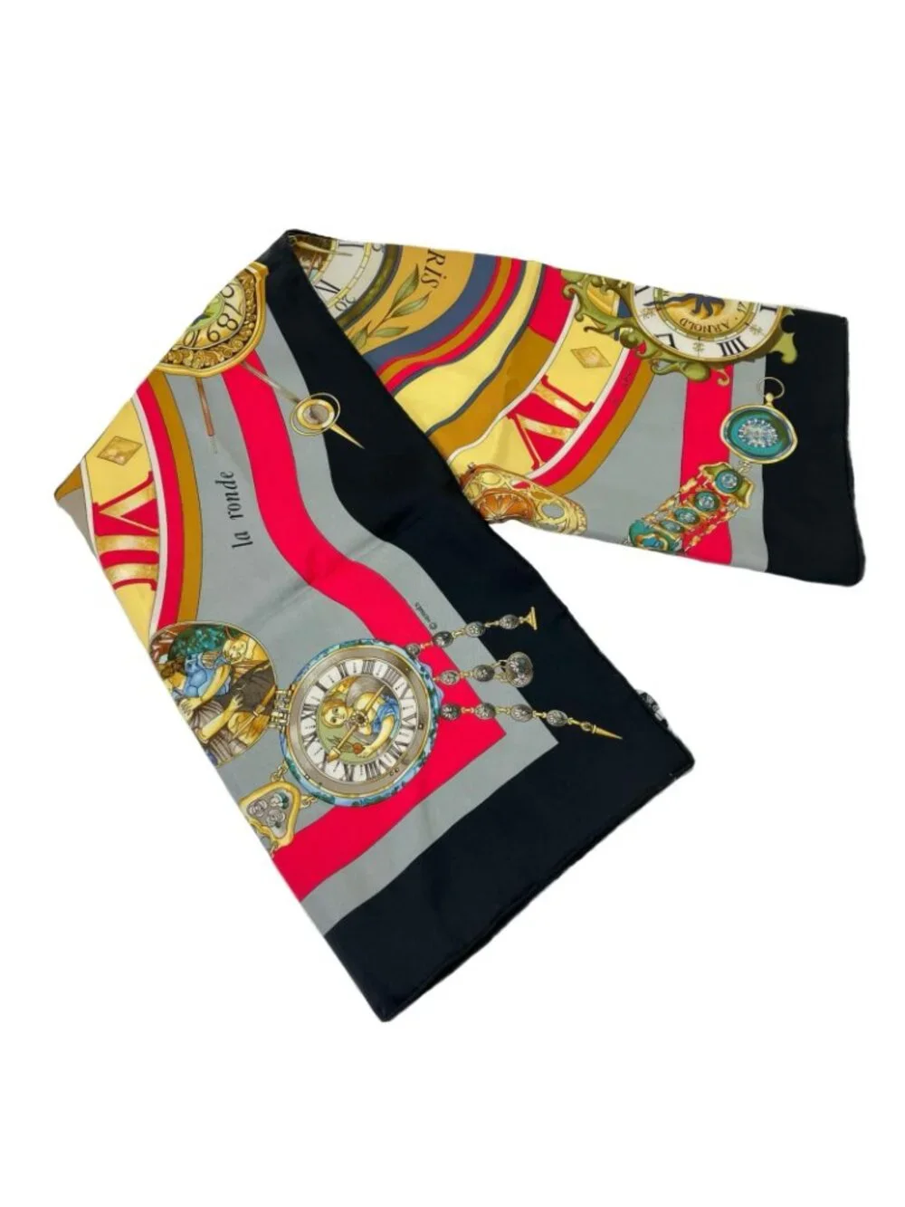 Hermes Carre 90 la Ronde Des Heures Tokinoronbu Black Gray Scarf - Picture 5 of 6